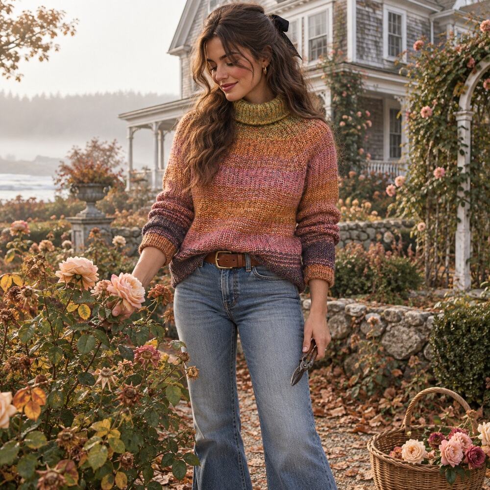 Vintage Y2K GAP Multicolor Marled Chunky Knit Turtleneck Sweater Fall Boho
